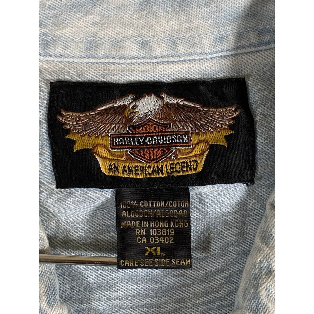 Harley Davidson Men's XL Long Sleeve Vintage Button Up Denim Shirt - Picture 9 of 16
